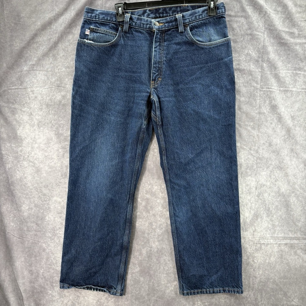 Duluth Jeans Mens 38x30 Med Blue Wash Made In USA Straight Leg Denim